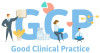 GCP, Good Clinical Practice. Concept with keywords, letters and icons. Flat vector illustration. Isolated on white background.